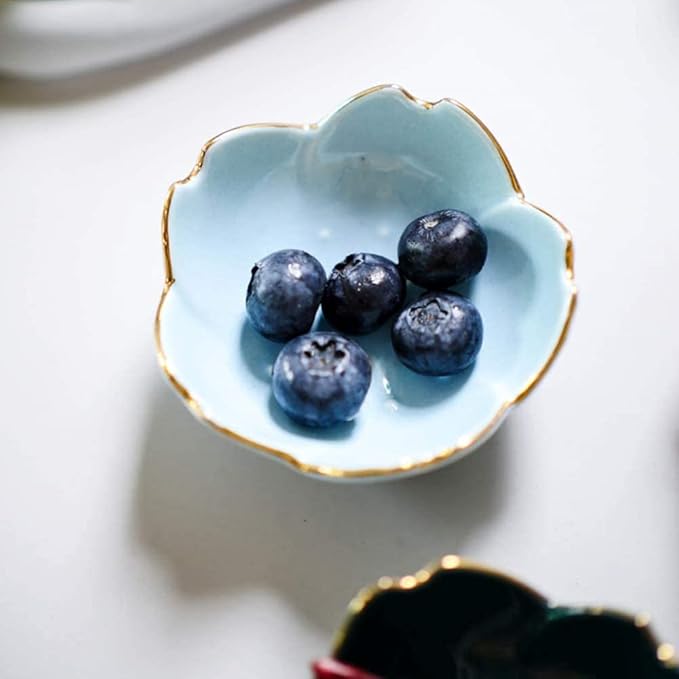 2pcs Ceramic Dip Bowls Sauce Dishes Seasoning Serving Bowl Sushi Soy Plate for Snack Sushi Fruit Appetizer Dessert-Blue