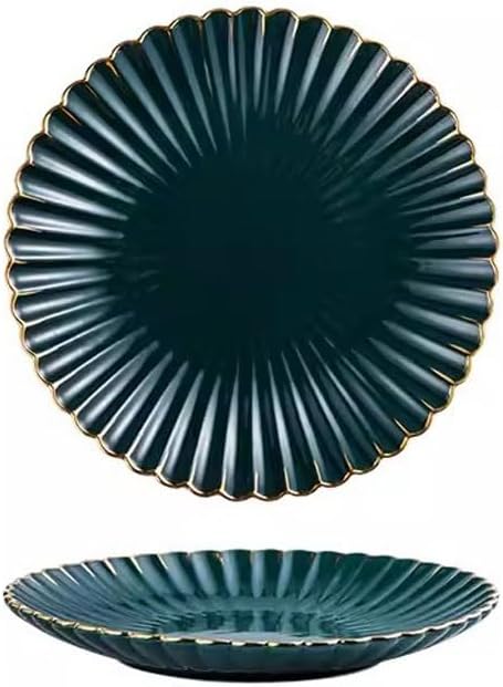 SONGCHAO Party Supplies European light luxury Western dinner plate, ceramic dark green chrysanthemum plate, dessert plate, fruit plate, cake plate Party Plates (Size : Small)