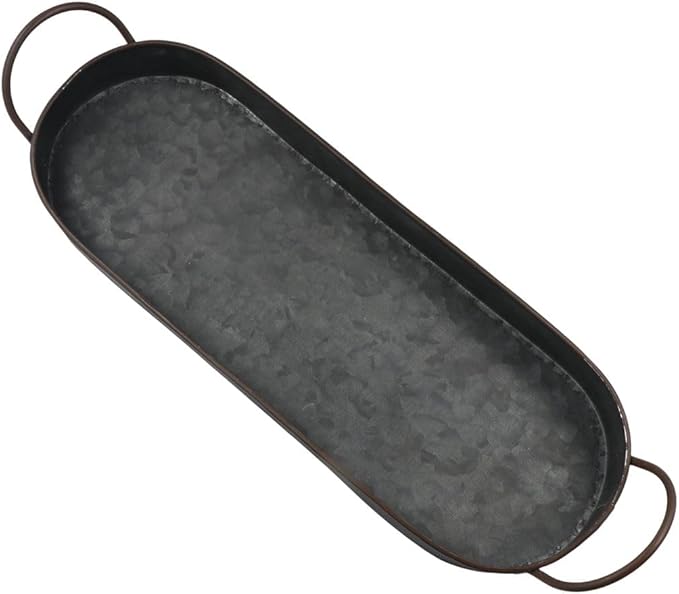 Oval Metal Iron Tray with Handle - Farmhouse Storage Serving Tray for Breakfast, Coffee Table Centerpiece