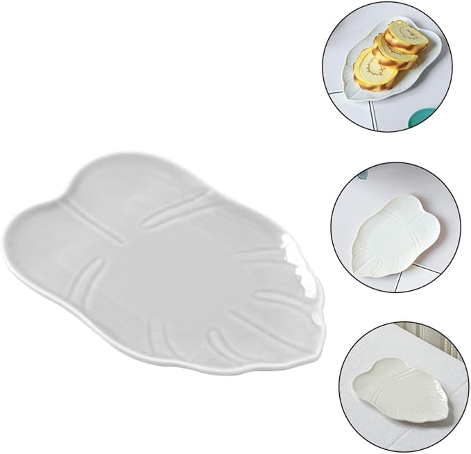 Leaf Shaped Ceramic Snack Plate Elegant Food Tray for Fruits Appetizers and Desserts Lightweight Kitchen Dish for Entertaining Parties and Daily Use