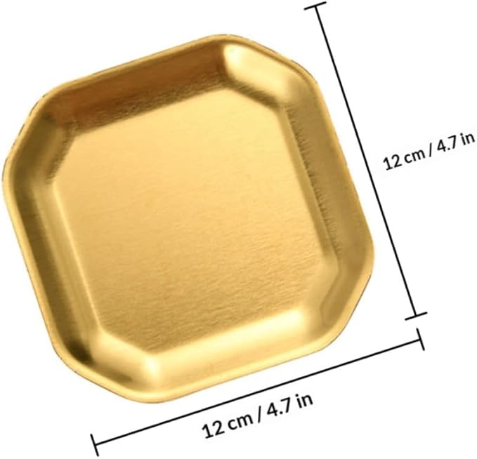 Uonlytech Stainless Steel Octagonal Snack Plates 12cm Gold Korean Style Pickle Dish Small Appetizer Plates 2pcs Set for Household Tableware and Party Serving