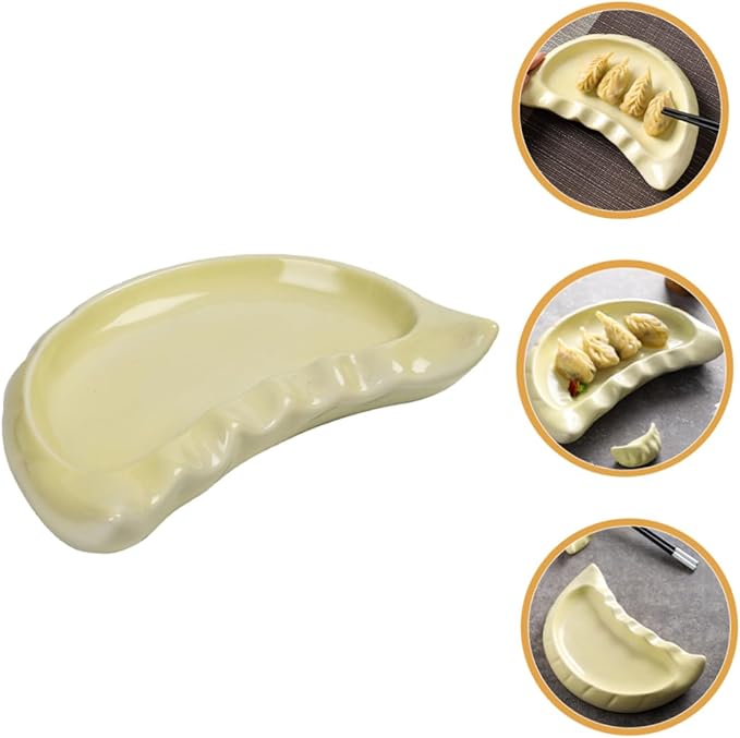 GLEAVI Dumpling Shaped Plate Unique Ceramic Serving Dish for Appetizers Salad and Snacks Microwave Oven Safe Adorable Design for Parties and Buffets