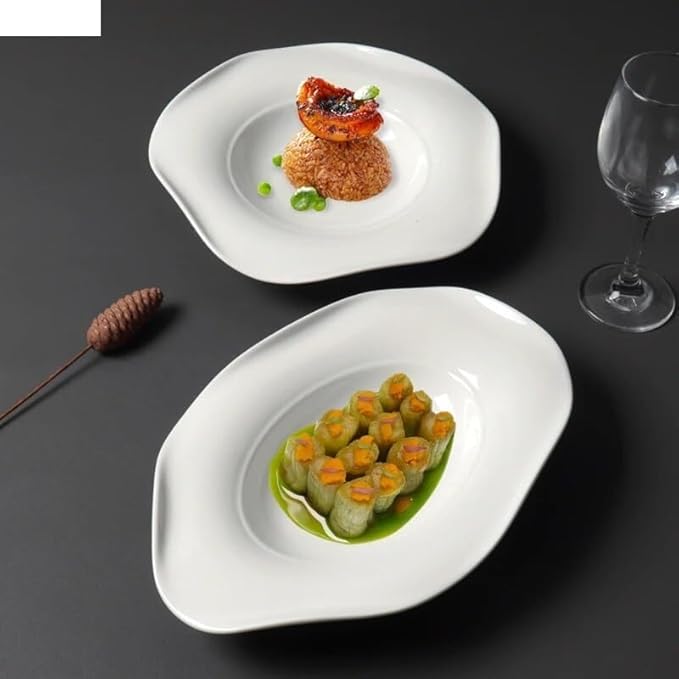 Kitchen Plates Ceramic Dinner Plate Irregular Shape Pasta Sushi Steak Plate Simple Restaurant Solid Color Tableware Dessert Tray Cooking Dishes Cold Dish Plate Restaurant Plates(A 10.5 inch)