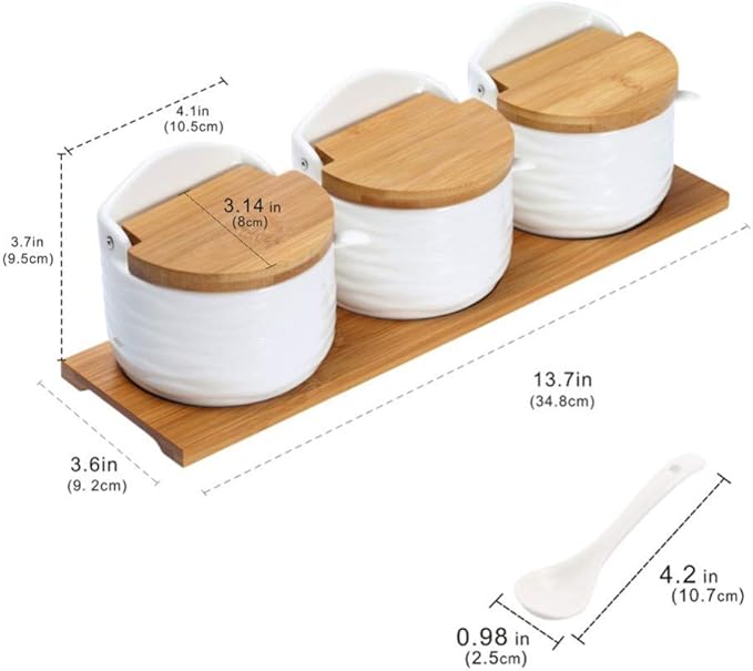 June Sky Sugar and Cream Set,Ceramic Sugar Containers with Lid and Spoon - Porcelain White Salt Boxes, Perfect for Kitchen Home,8.8 fl oz 260ML
