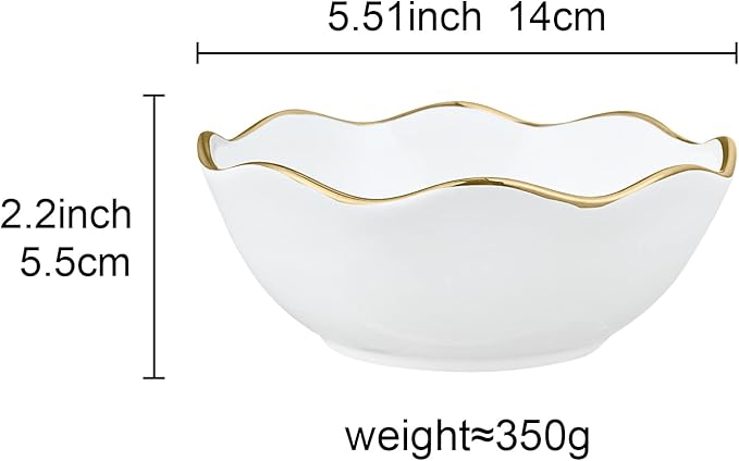 fanquare 10oz White Soup Bowls Set of 4, Porcelain Cereal Bowl, Small Kitchen Serving Bowls for Dipping, 5.5" Ramen bowl