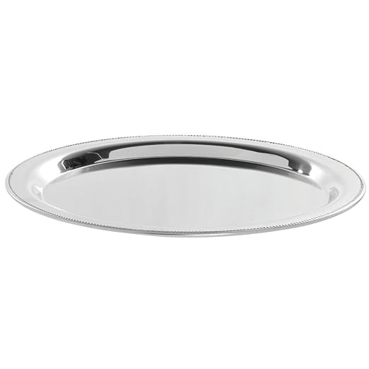 HUBERT Serving Tray Stainless Steel Round with Beaded Edge- 17" Dia x 3/4" H
