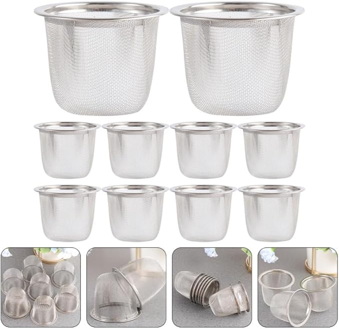 Hemoton 10pcs Stainless Steel Tea Infuser, Extra Fine Mesh Tea Strainer Insert for Loose Tea, Tea Steeper Basket Filter for Teapot, Mug, Cup