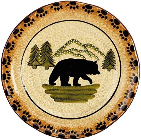 Paseo Road Rustic Bear 16 Piece Ceramic Dinnerware Set with Plates, Bowls and Mugs, Rustic Cabin Lodge Style