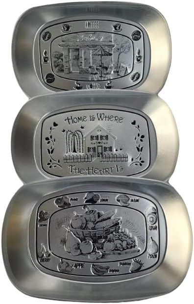 Silver Metal Oval Decorative Serving Tray Set of 3, Essentials, Christmas and Thanksgiving Home Decor, Embossed Vanity Trays for Entertaining and Gifting