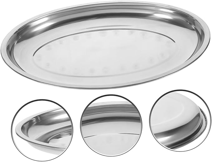 PRETYZOOM 2pcs Stainless Steel Serving Tray for Dried Fruits Pastries and Breakfast Platter Plates for Home Restaurant and Cafe Use