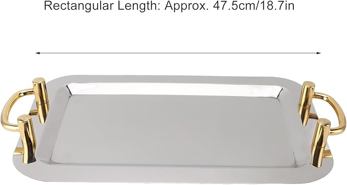 Stainless Steel Serving Plate, Elegant Mirror Finish Serving Tray Reusable Unbreakable Modern Kitchen Plates Golden with Handle for Hotel Restaurant Banquet (Rectangular (Length 18.7in))