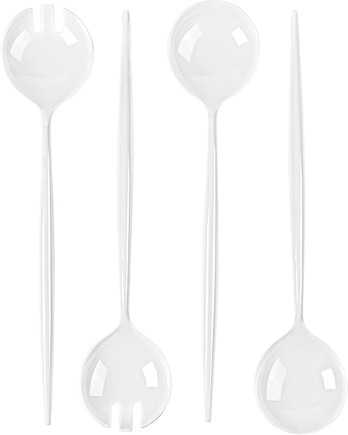 Bluesky Trading Novelty Servware White Plastic Serving Set - Includes: 2 Serving Spoons, 2 Serving Sporks - Chic Design, Pect for Parties, Events, Wedding, Entertaining, & Home Usage