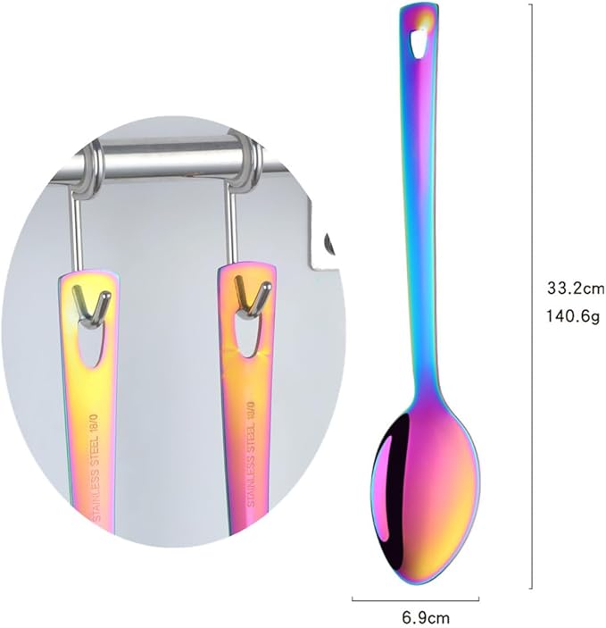 13-Inch Big Serving Spoons Set, TEHAHA Stainless Steel Long Handle Buffet Serving Spoons Set (2, Rainbow)
