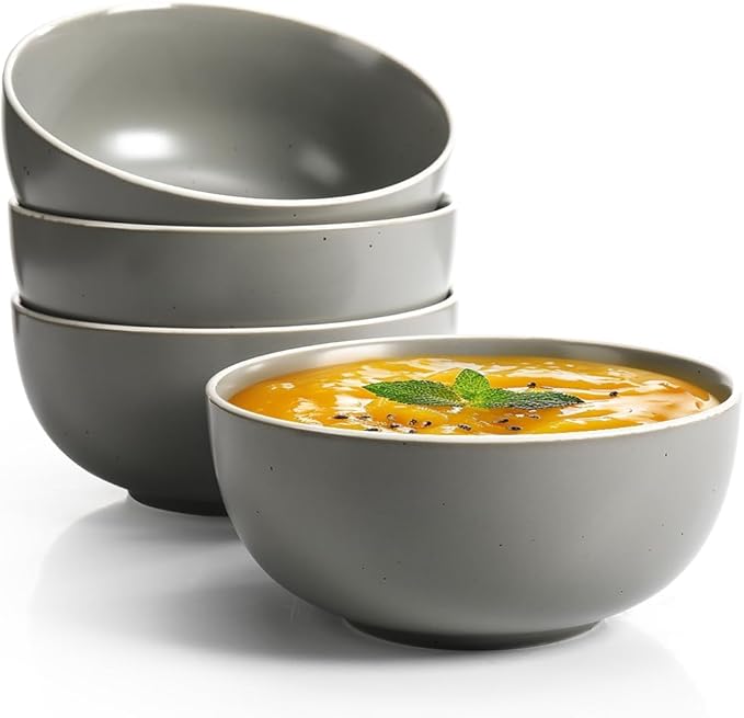 AISBUGUR Cereal Bowl, Ceramic Bowls Set of 4, 26oz Large Soup Bowls for Kitchen Dishwasher & Microwave Safe, Perfect for Cereal, Soup, Oatmeal, Salad, Pasta, Dessert, Rice, Matte Gray