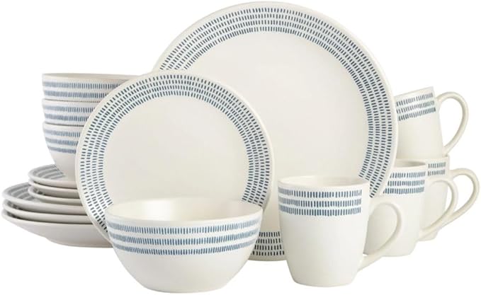 16-Piece Striped Rim Stoneware Dinnerware Set Plate Ceramic Dishes Tableware Set of Plates Dinner Sets