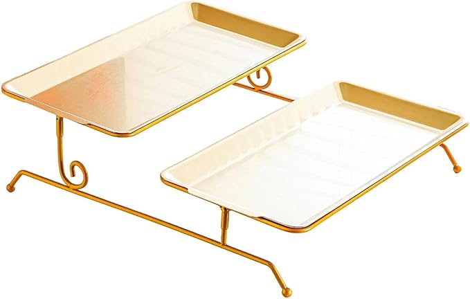 Fruit Tray Dessert Tray Serving Dish Two Layer Platter Organizer Iron Construction Modern Design Suitable for Gift Giving Dining Table Event, Gold