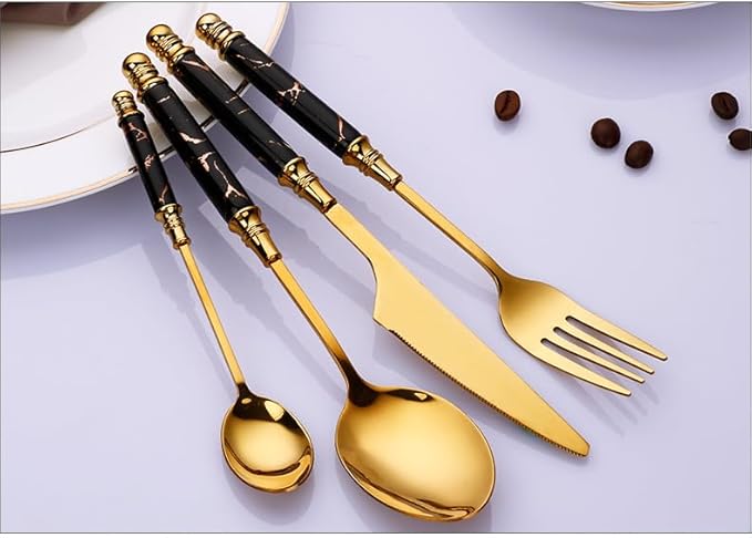 Stainless Steel Flatware serving set,Home Kitchen Eating Tableware Set,Dishwasher Safe,For Home Kitchen Restaurant Hote 24-piece Stainless Steel Cutlery With Ceramic Handles, Marble Crack Emerald Knif