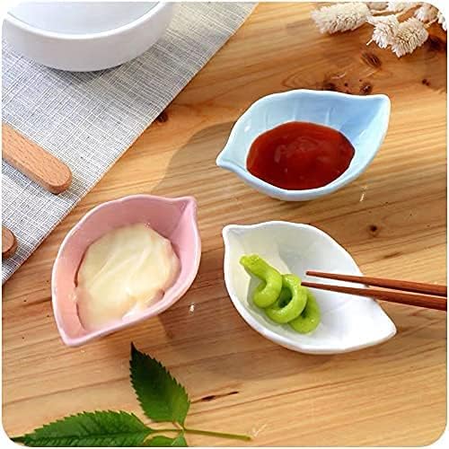 Leaves Shaped Ceramics Seasoning Dishes/Tea Bag Holders/Ketchup Saucer/Appetizer Plates/Vinegar Spice Salad Soy Sushi Wasabi Seasoning Dipping Bowls, Set of 4