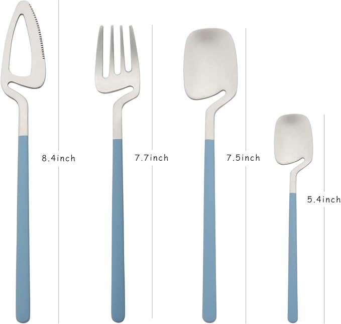 Brushed Flatware Set for 8, Uniturcky 32-Piece Matte Silverware Set with Colored Handles, 18/10 Stainless Steel Dinnerware Tableware Set, Eating Utensils for Party/Wedding/Home, Blue Handle