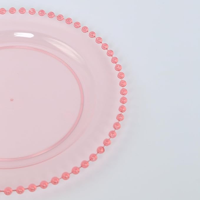 8" Salad Plates - Set of 20 - Plastic Transparent Blush Round Disposable Dessert Appetizer Plate Beaded Rim, Ideal for Dinner Party Wedding Bulk Events