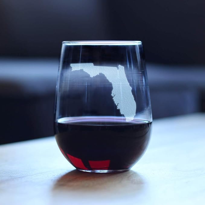 Bevvee Florida State Outline Stemless Wine Glass - State Themed Drinking Decor and Gifts for Floridian Women & Men - Large 17 Oz Glasses