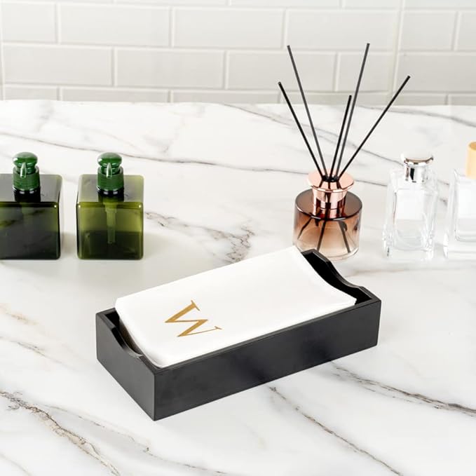 Luxenap 15.8 X 7.9 Inch Linen-Feel Guest Towels, 50 Lettered Hand Towels - Gold Letter 'W', Sans Serif Font, White Paper Dinner Napkins, airlaid, For Restrooms And Tables
