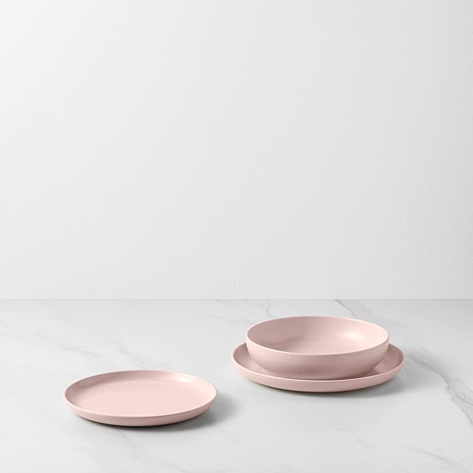 Casafina Ceramic Stoneware 18-Piece Place Setting Service for 6 with Pasta Bowls - Pacifica Collection, Marshmallow Pink | Microwave & Dishwasher Safe Dinnerware Set | Restaurant Quality Tableware