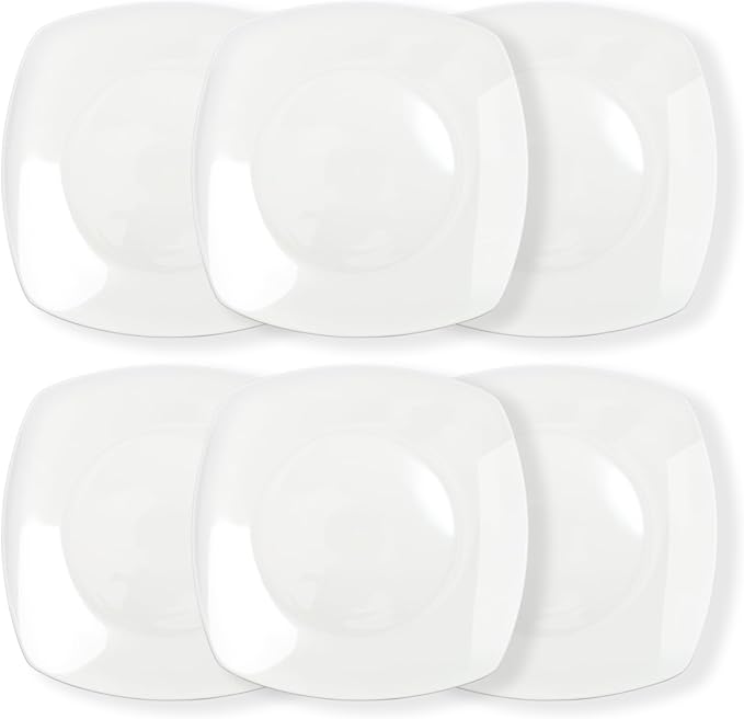 Blcculi 7.5'' Porcelain Dinner Plates,Set of 6 Square Dinner Plates,Porcelain Dessert Plate,White Square Serving Plate for Salad, Pasta, Steak,Snacks