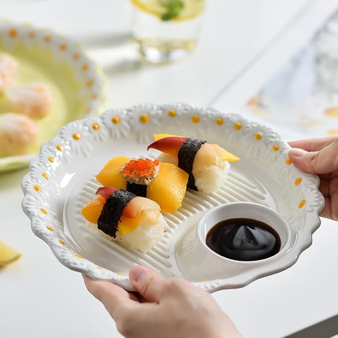 Multi Purpose Appetizer Ceramic Tray Vinegar Bowl Elegant Sushi Cookie Serving Dishes Dipping Sauce Plate for Dumplings French Fries Snacks Homes Restaurants Design Sense Souvenirs