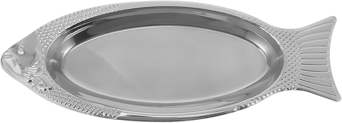 IMIKEYA 1Pc Fish Shaped Dish Stainless Steel Plate Food Tray for Steaming Serving Unique Concave Fishtail Design with Polishing for Kitchen Dining