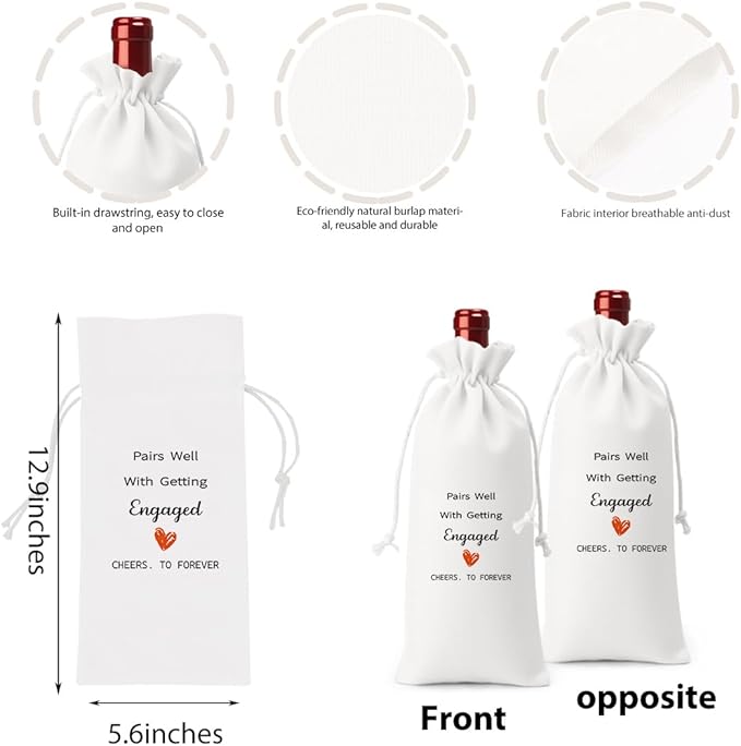 White Engaged Wine Bag Engagement Gifts for Women Men Bride Couples Future Mrs Newlywed Engaged Wedding Bridal Shower Wedding Party Decorations Wine Bottle Bags