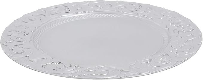50 Pcs Antique Charger Plates Bulk 13" Round Floral Chargers for Dinner Plates, Silver Charger Plates for Wedding, Party, Elegant Tabletop Decor (Silver)