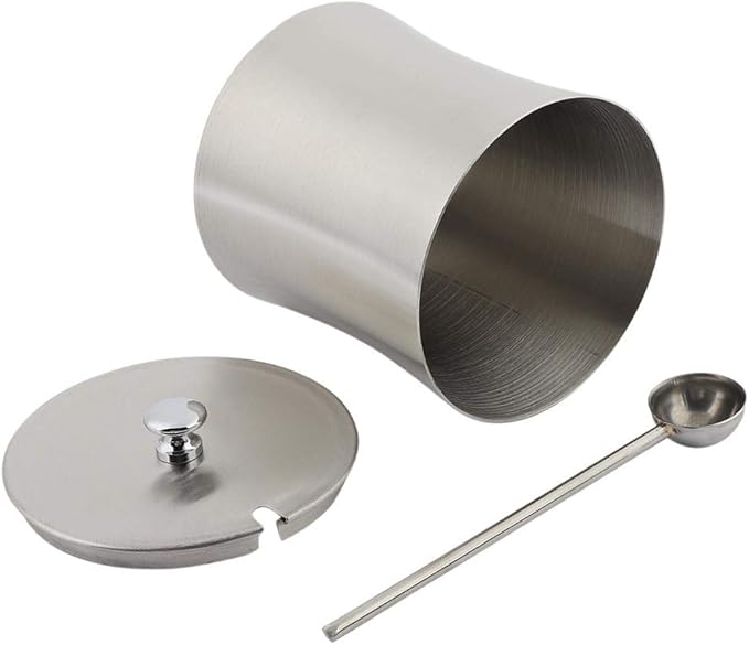 Stainless Steel Sugar Bowl with Lid & Spoon, 400ml 13.5oz Seasoning Pot for Salt, Pepper, Spices, Condiments, Rustproof Condiment Jar with Non-Slip Base, Ideal for Home, Kitchen, Restaurant