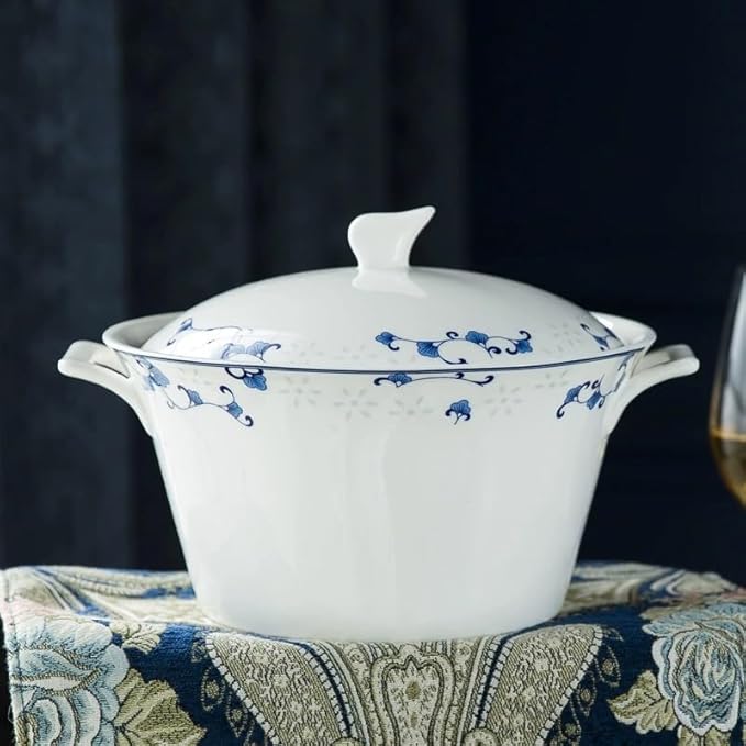 56pcs Blue and White Porcelain Glazed Ceramic Dinnerware Sets Chinese Style Plates Bowls Tableware Set for Home Use and Housewarming Gifts