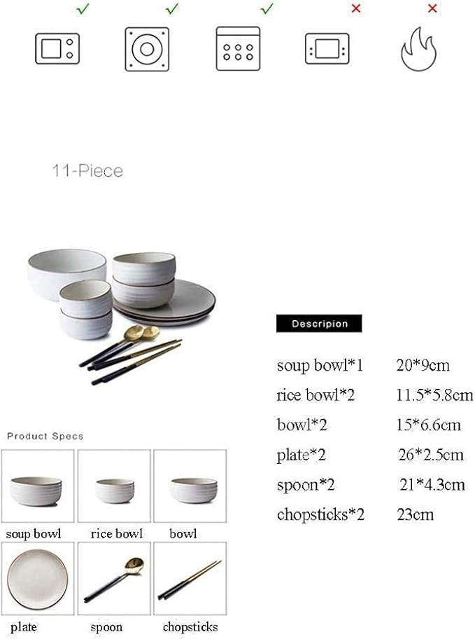 Dinner Set,11 Pieces White Round Porcelain Tableware Ceramic Dinner Set for 2-3 People