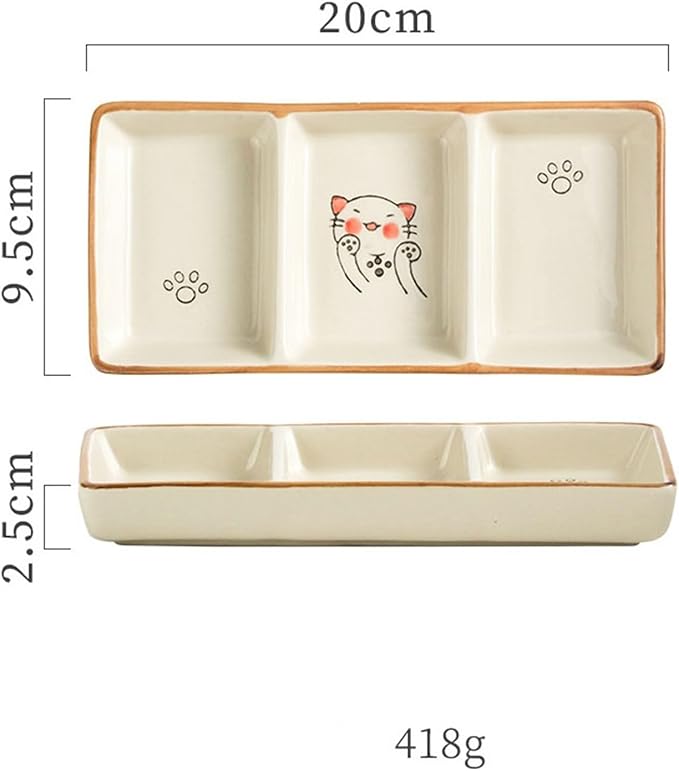 Sauce Dish 1 Piece Multifunctional Table Setting Snack Plate Snack Plate Multifunctional Seasoning Soy Sauce Plate Three Compartments Ceramic Plate Snack Plate(C)