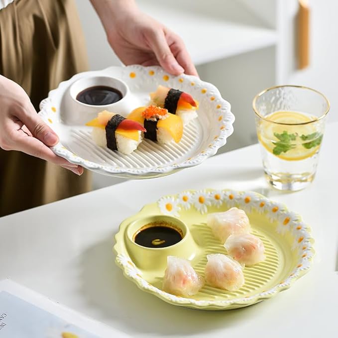 Multi Purpose Appetizer Ceramic Tray Vinegar Bowl Elegant Sushi Cookie Serving Dishes Dipping Sauce Plate for Dumplings French Fries Snacks Homes Restaurants Design Sense Souvenirs