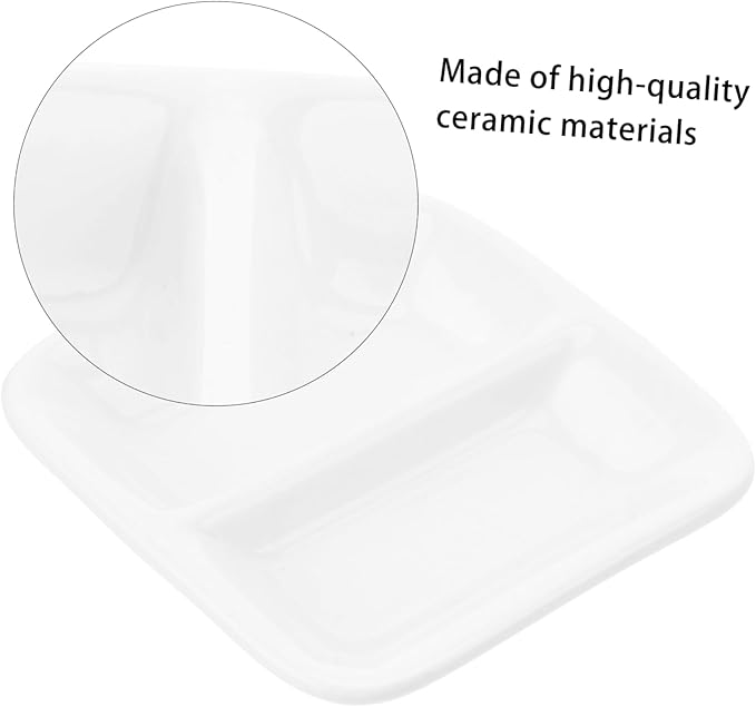2 Pcs Pure White Ceramic Snack Serving Tray Divided Sauce Dishes with Compartments for Spice Dish Condiments and Dips Versatile Appetizer Plates