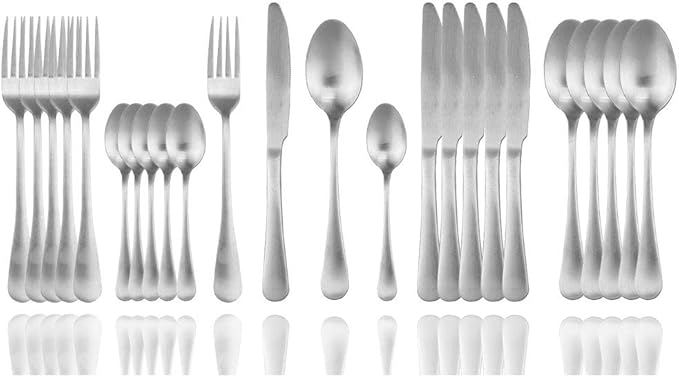 JASHII Flatware Set, 24-piece Silverware Cutlery Set with Serving Pieces, Heavy-duty Stainless Steel Utensils, Include Knife/Fork/Spoon, Matte Finish, Dishwasher Safe, Service for 6 (Silver)