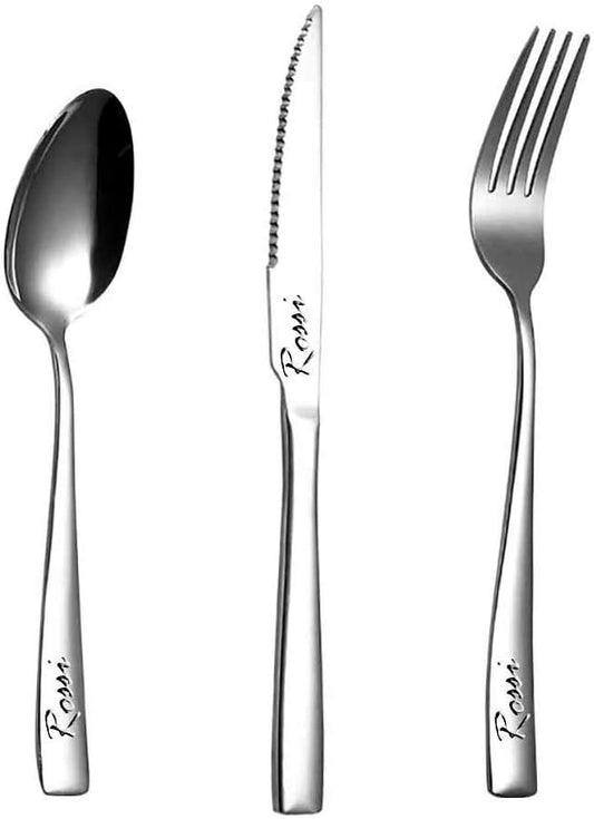 Personalized Cutlery Set personal tableware including Spoon/Knife/Fork, Mirror Polished Flatware Set - Free Engrave Custom Name Date Letters on your Dinnerware(2 Sets)