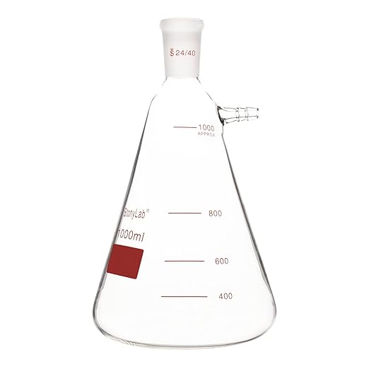 stonylab Filtering Flask with 24/40 Standard Taper Outer Joint, Heavy Wall Borosilicate Glass Filter Flask, Bolt Neck with Tubulation, 1000 ml