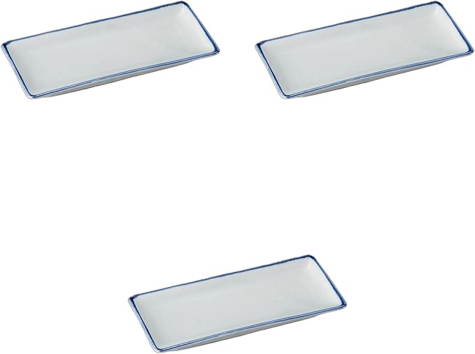 Setomonohonpo Set of 3, Serving Plates, 8.0 x 3.5 x 0.9 inches (20.3 x 9 x 2.3 cm), Appetizer Plate, Porcelain