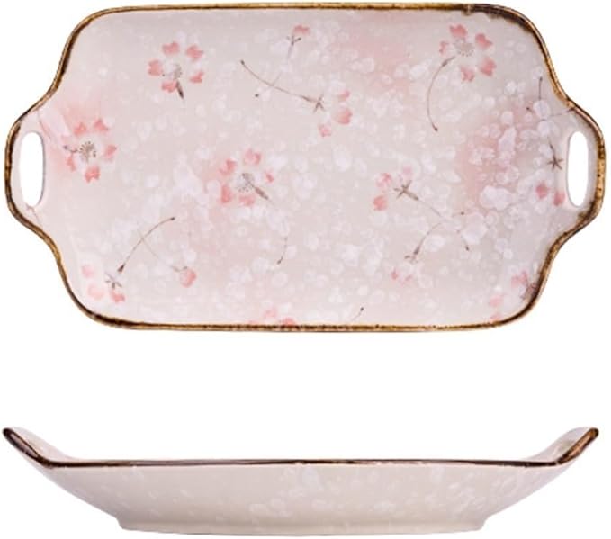 SONGCHAO Party Supplies Creative Binaural Handle Ceramic Plate Kitchen Rectangular Plate Home Kitchen Western Food Plate Dessert Plate Party Plates (Color : A)