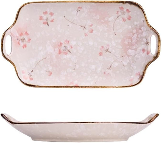 SONGCHAO Party Supplies Creative Binaural Handle Ceramic Plate Kitchen Rectangular Plate Home Kitchen Western Food Plate Dessert Plate Party Plates (Color : A)