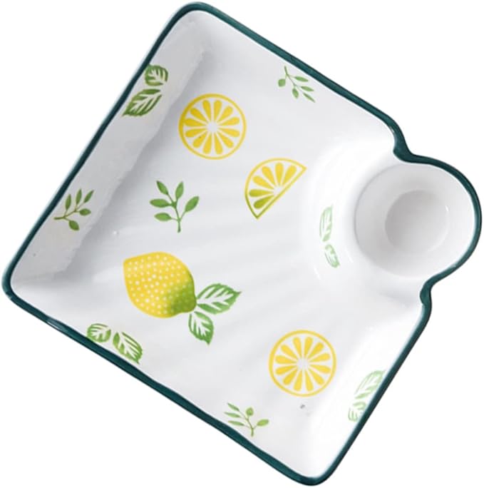 ABOOFAN Japanese Ceramic Divided Dumpling Dish Sauce Holder Hand-Painted Square Plate for Fruits and Dipping Multi-Use Serving Tray for Entertaining and Everyday Meals Random Style