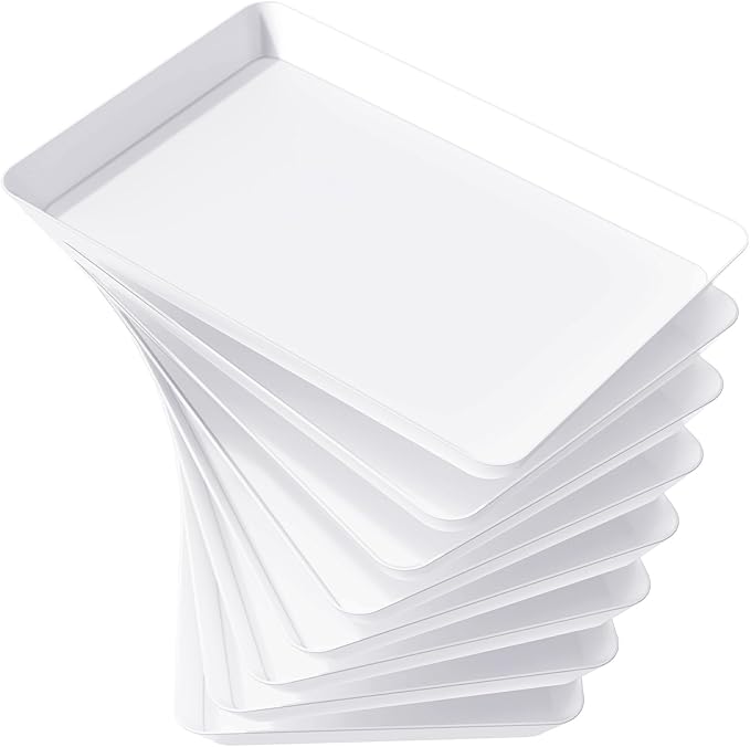 Lifewit 8 Pcs Plastic Serving Platter for Party Supplies, 15" x 10" White Platters for Serving Food, Reusable Large Tray for Buffet, Fruit, Dessert, Veggie, Holiday Christmas Essentials, Rectangle
