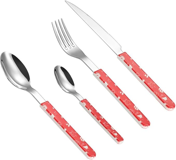 Stainless Steel Flatware serving set,Home Kitchen Eating Tableware Set,Dishwasher Safe,For Home Kitchen Restaurant Hote 4/16/24 Pieces Silicone Stainless Steel 304 Cutlery, Forks And Spoons Set Christ