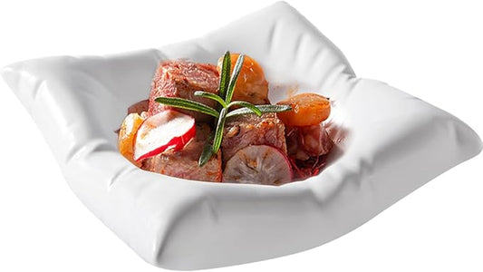 Ceramic Pillow-Shaped Dinner Plate Square Pillow Dessert Plate Serving Dishes for Salad Fruit Steak Tableware Dish Creative Appetizer Plate for Wedding Kitchen Party White 6"