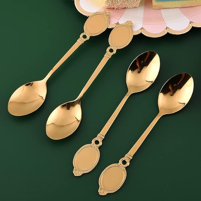Dessert Spoon Set, 10Pcs Stainless Steel Creative Tableware Coffee Spoon Gold Plated Mini Teaspoons Set Sugar Stirring Ice Cream Soup Mixing Antipasto Cappuccino Cake Spoons