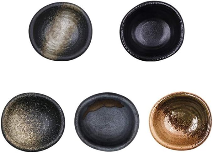 Colias Wing 3.5" Retro Style Black/Brown Stylish Design Multipurpose Porcelain Side Dish Bowl Seasoning Dishes Soy Dipping Sauce Dishes-Set of 5